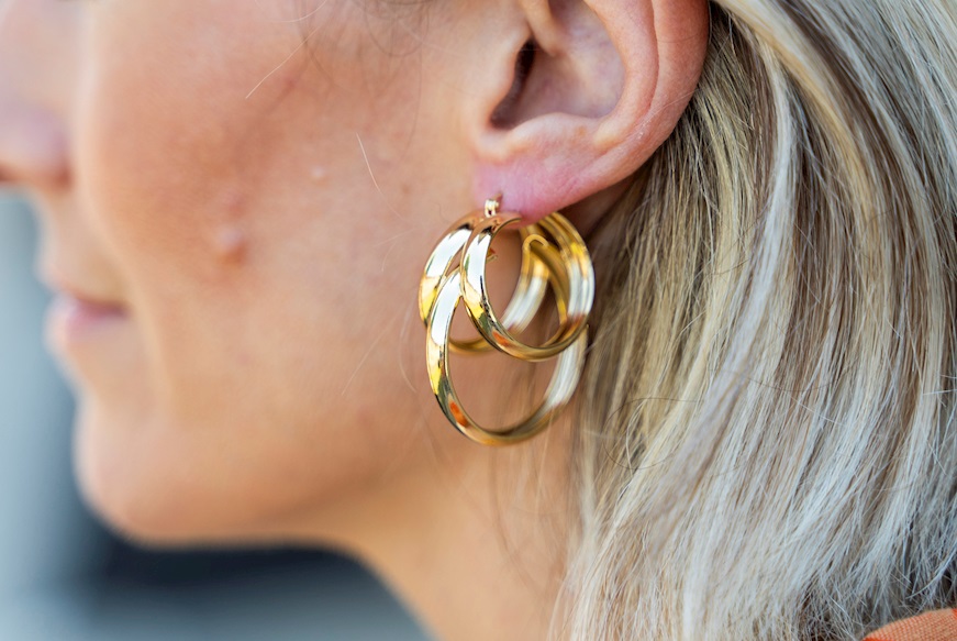 Earrings three smooth rings in gilded bronze Unoaerre