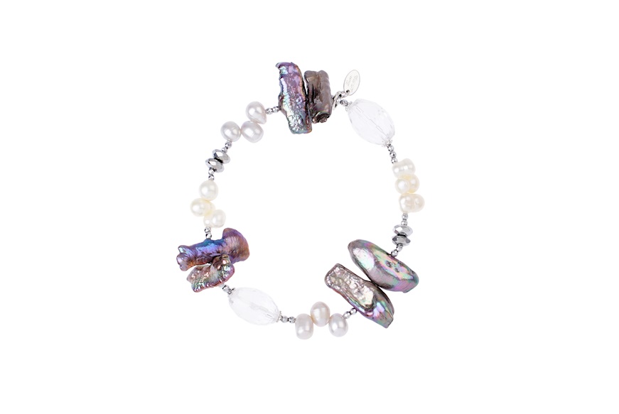Bracelet silver with grey pearls and rock crystal Luisa della Salda