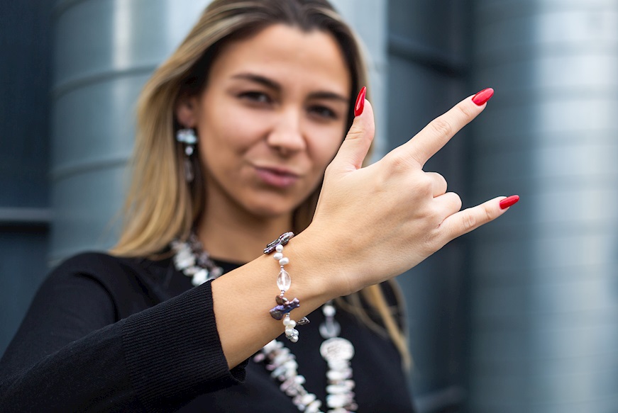 Bracelet silver with grey pearls and rock crystal Luisa della Salda