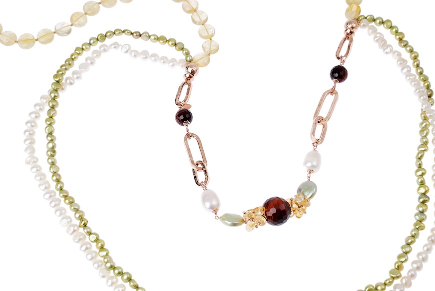 Necklace silver with citrine quartz, pearls and tiger's eye Luisa della Salda