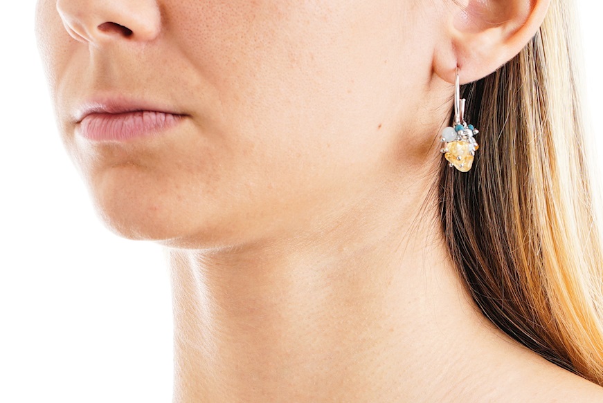 Earrings silver with apatite, aquamarine, pearls and citrine quartz Luisa della Salda
