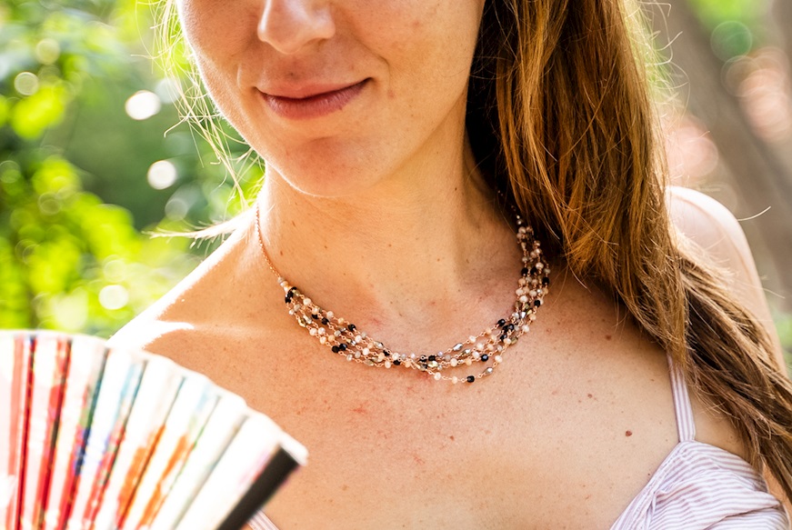 Necklace silver rosè with grey and pink crystals Selezione Zanolli