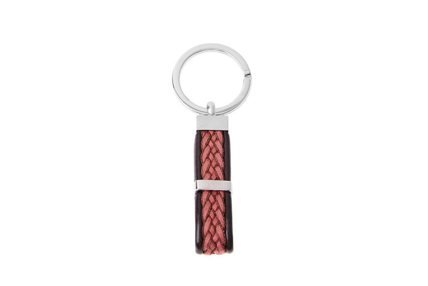 Keychain steel with red fabric and black leather Selezione Zanolli
