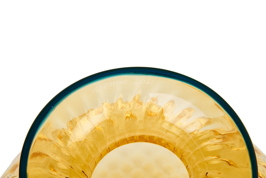 Vaso Monofiore Balloton vetro di Murano ambra con filo orizzonte Venini