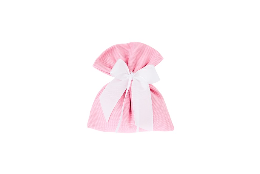 Sacchetto Portaconfetti panama rosa con fiocco rigatino bianco Selezione Zanolli