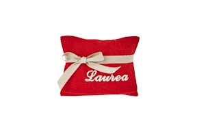 Favor Sugared Almonds panama with laurea embroidery and ecru cotton bow Selezione Zanolli