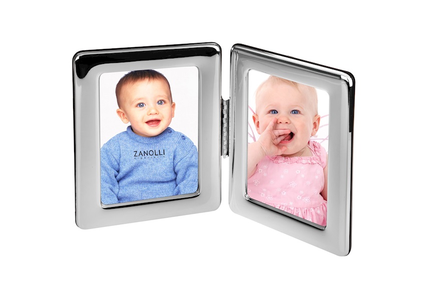 Double picture frame silver with smooth band Selezione Zanolli