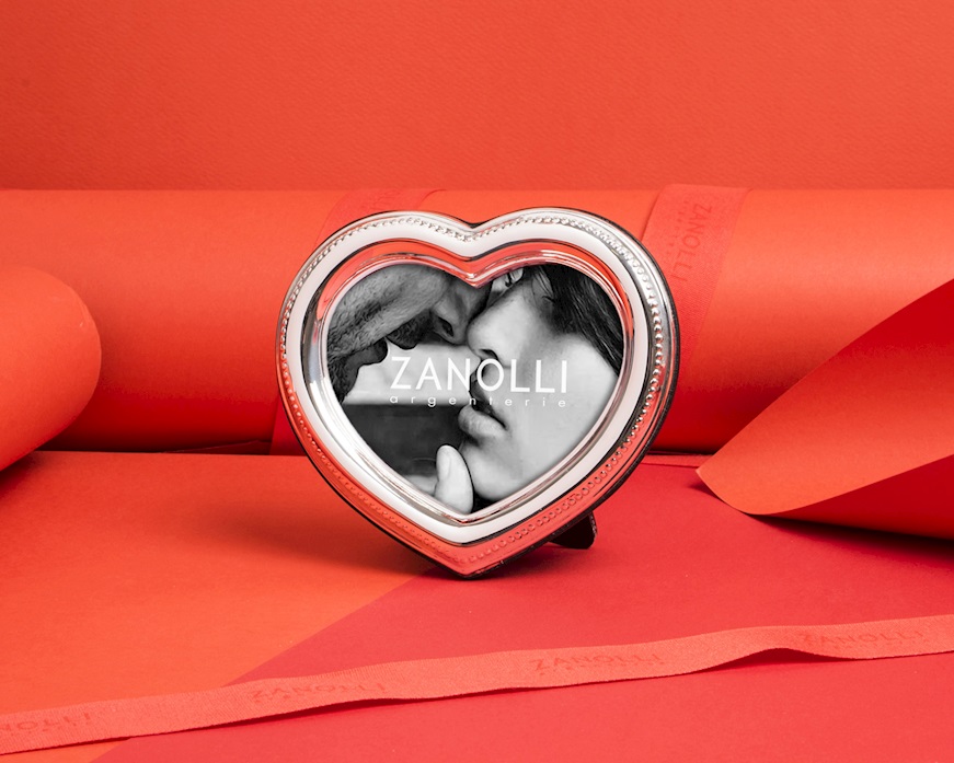 Cornice cuore argento a fascia perlinata Selezione Zanolli