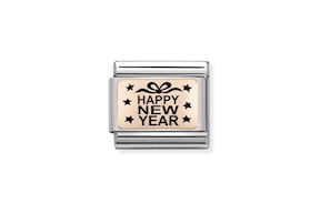 Happy New Year Composable acciaio oro rosa 375 e smalto