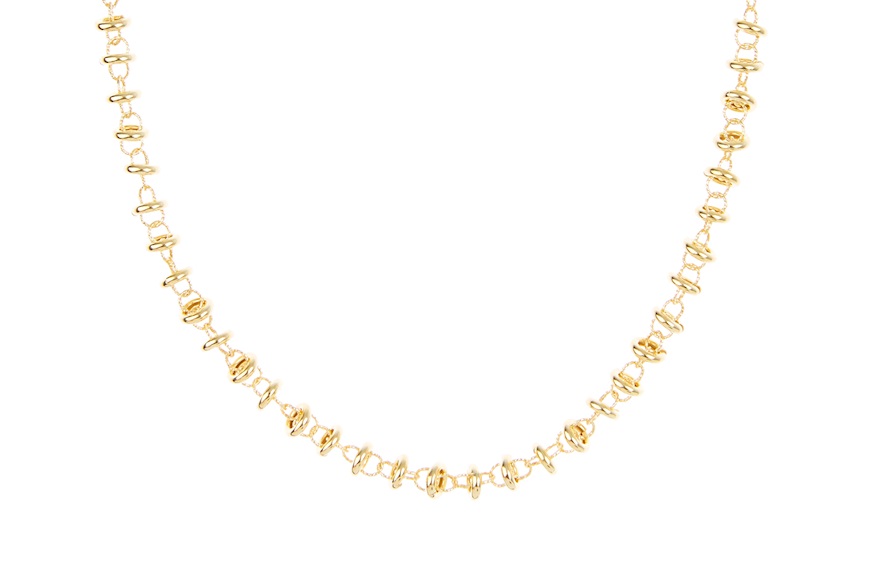 Collana argento dorato con anelli lisci e diamantati Selezione Zanolli