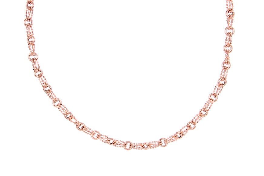 Collana argento rosè con anelli e palline diamantate Selezione Zanolli