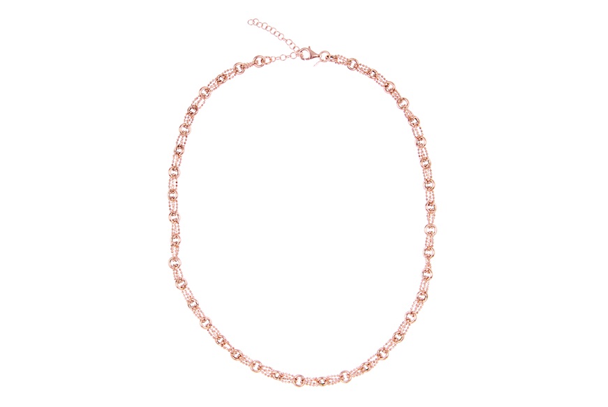 Collana argento rosè con anelli e palline diamantate Selezione Zanolli