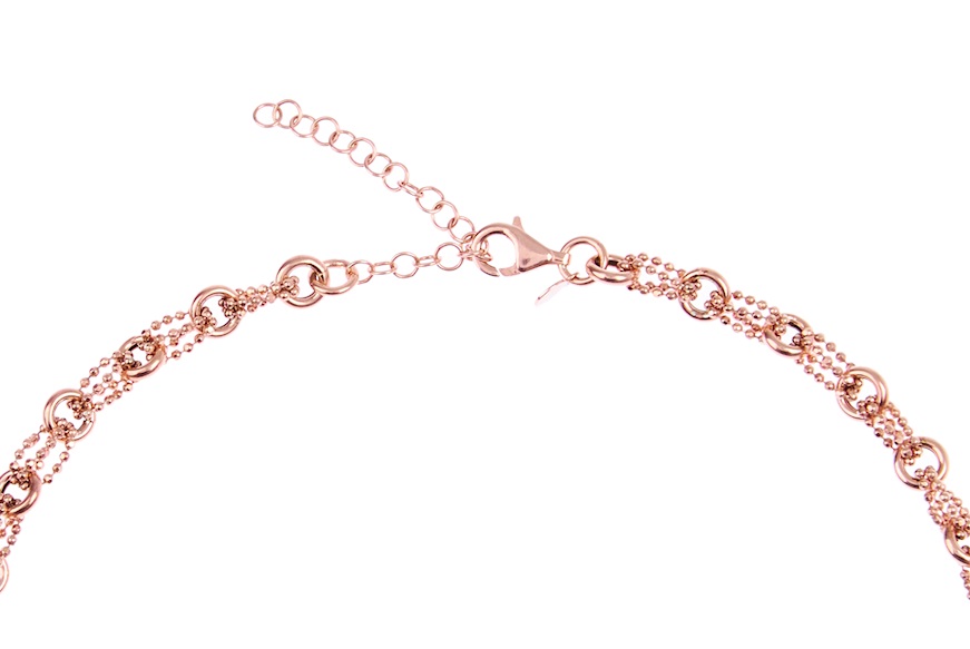 Collana argento rosè con anelli e palline diamantate Selezione Zanolli