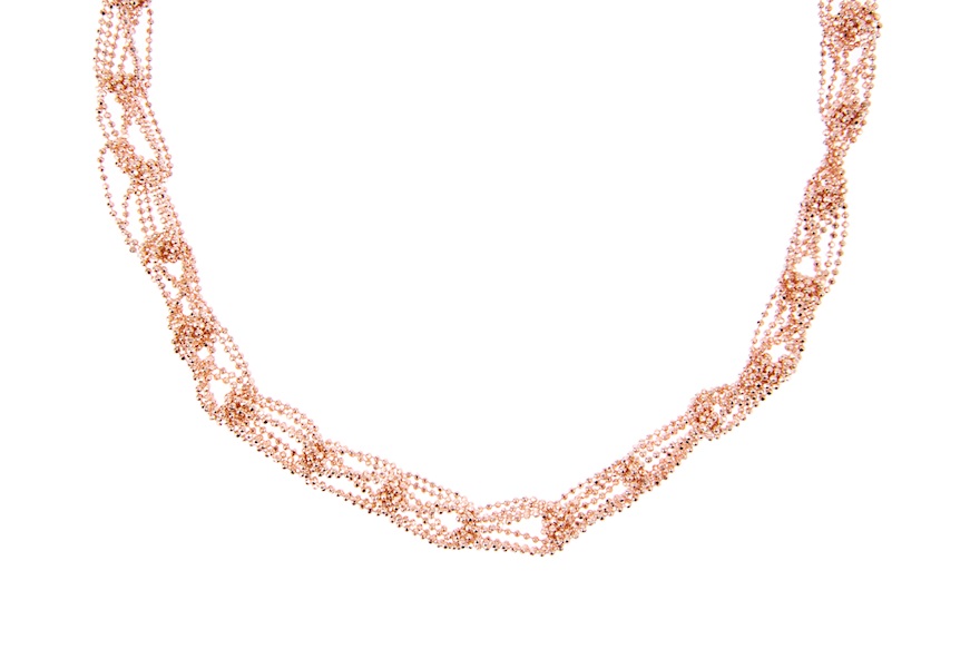 Collana argento intreccio con palline diamantate rosè Selezione Zanolli