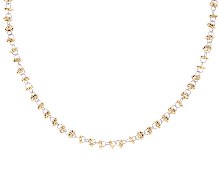 Collana argento dorato con anelli lisci e diamantati Selezione Zanolli