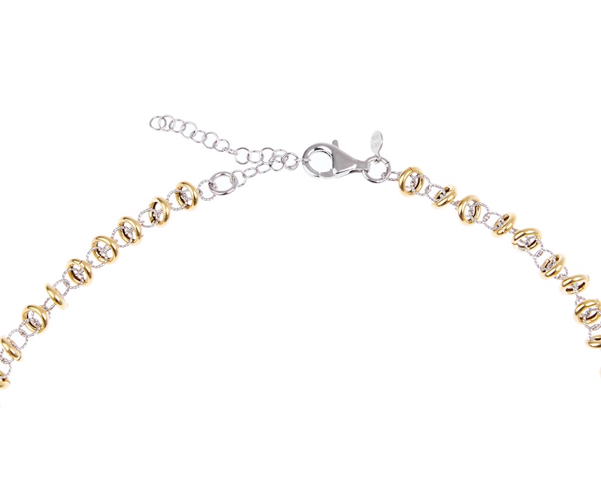 Collana argento dorato con anelli lisci e diamantati Selezione Zanolli