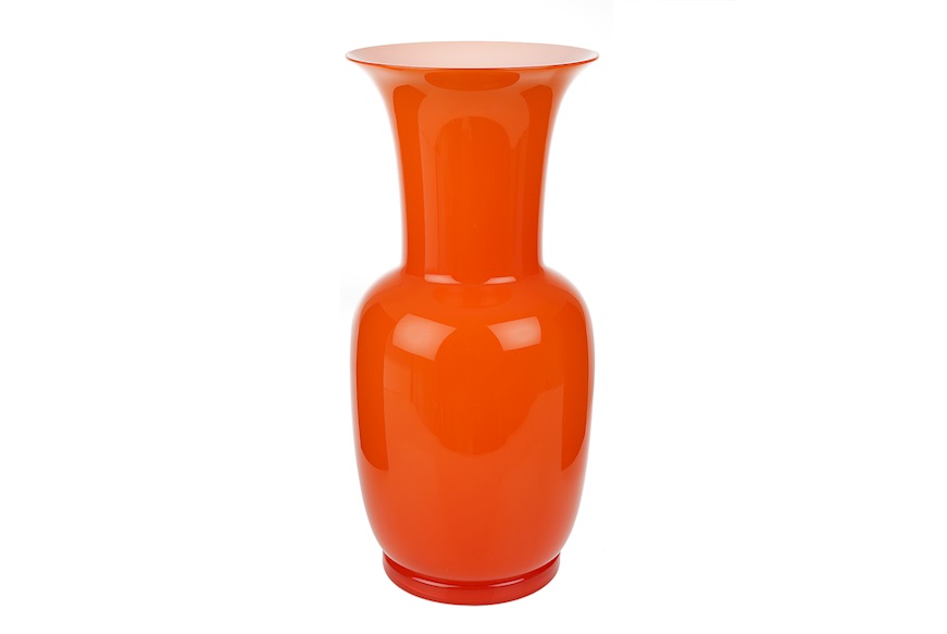 Vaso Opalino vetro di Murano arancio e lattimo Venini