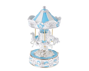 Music box Horses carousel blue Selezione Zanolli
