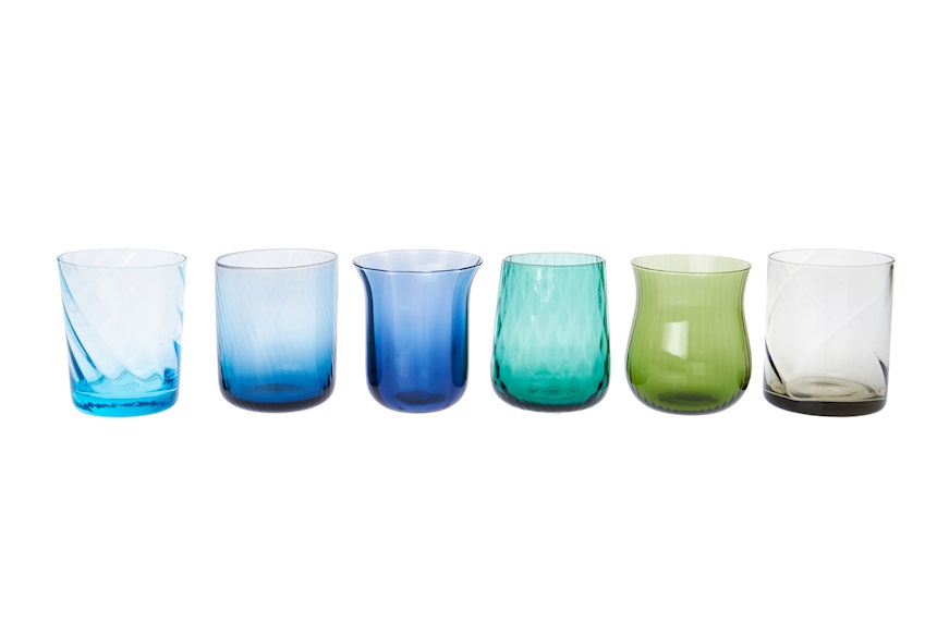 Bitossi Home Set of 6 Glasses Assorted Shapes Nuances Blue Green - Red Wine