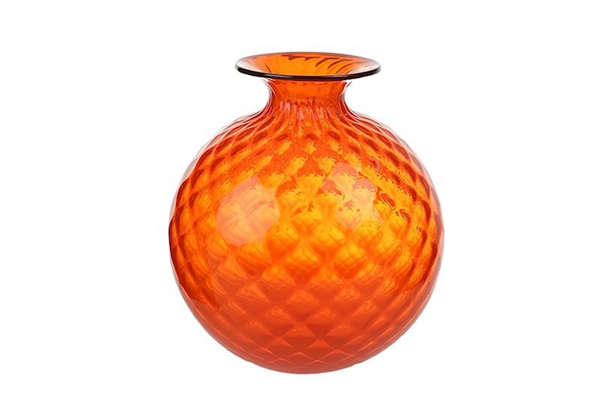 Vase Monofiore Balloton Murano glass orange with red ring Venini