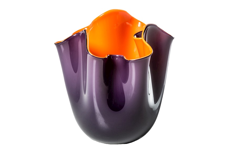 Vaso Fazzoletto vetro di Murano indaco e arancio Venini