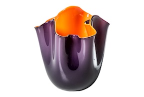Vaso Fazzoletto vetro di Murano indaco e arancio