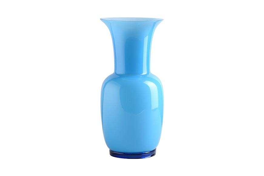 Vase Opalino Murano glass aquamare and milk white Venini