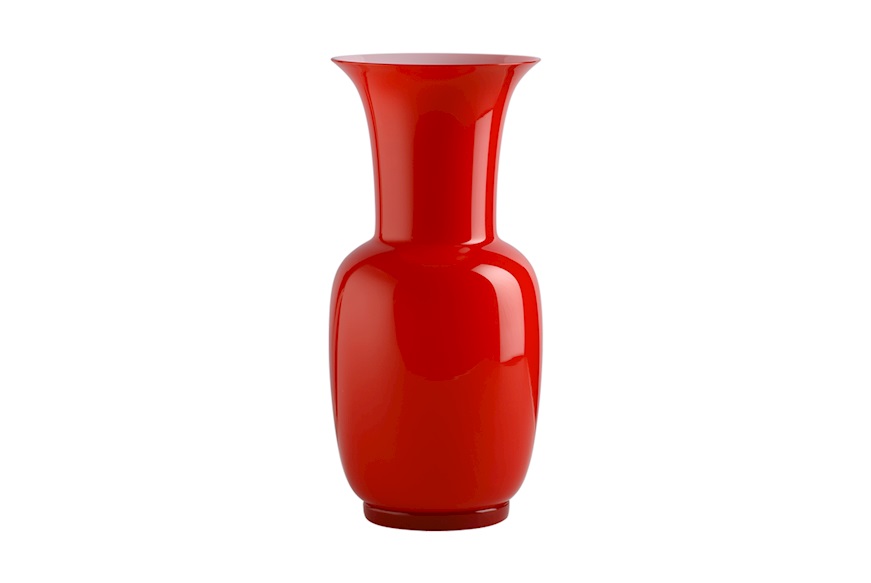 Vase Opalino Murano glass red and milk white Venini