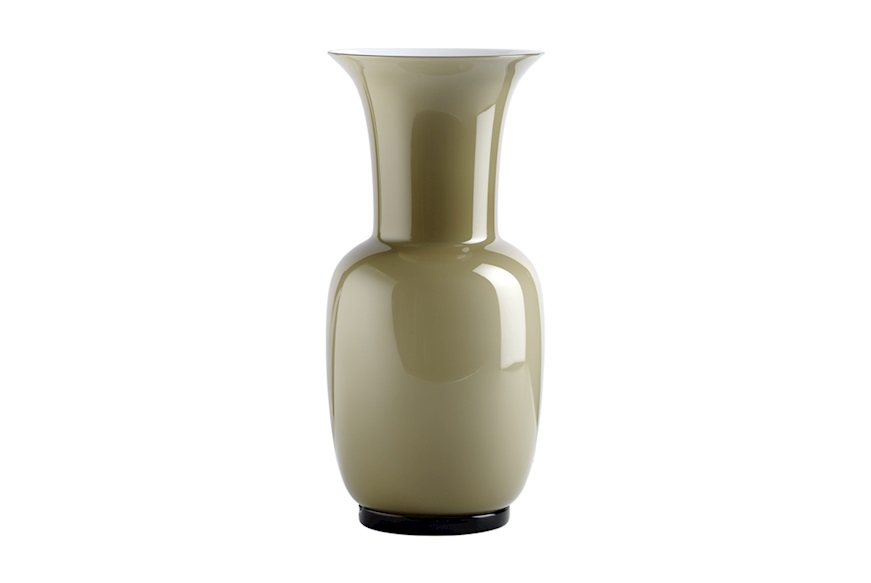 Vase Opalino Murano glass taupe and milk white Venini