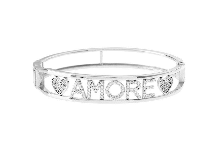 Bracciale rigido My Name Is argento con scritta amore di zirconi Selezione Zanolli