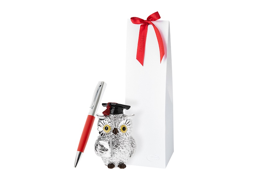 Set portapenne Gufo della Laurea con penna rossa Selezione Zanolli