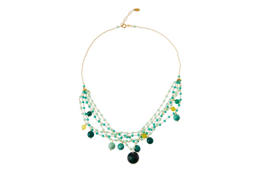 Necklace silver with jade, jasper and green tiger's eye Selezione Zanolli