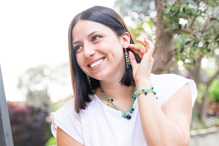 Necklace silver with jade, jasper and green tiger's eye Selezione Zanolli