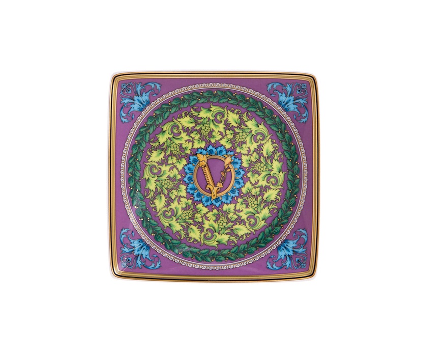Bomboniera Laurea Piattino Barocco Mosaic porcellana con ciuffo portaconfetti Versace