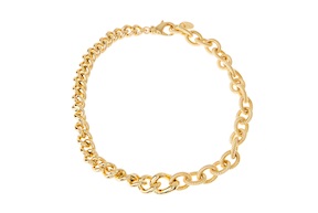 Collana in bronzo dorato con maglia grumette e ovali zigrinati Unoaerre