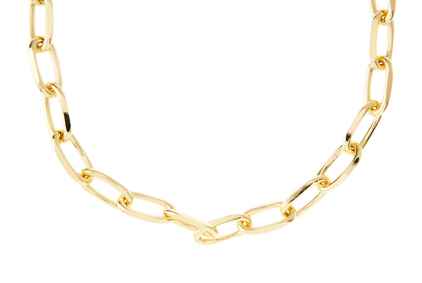 Necklace in gilded bronze with ovals knit and T closure Unoaerre