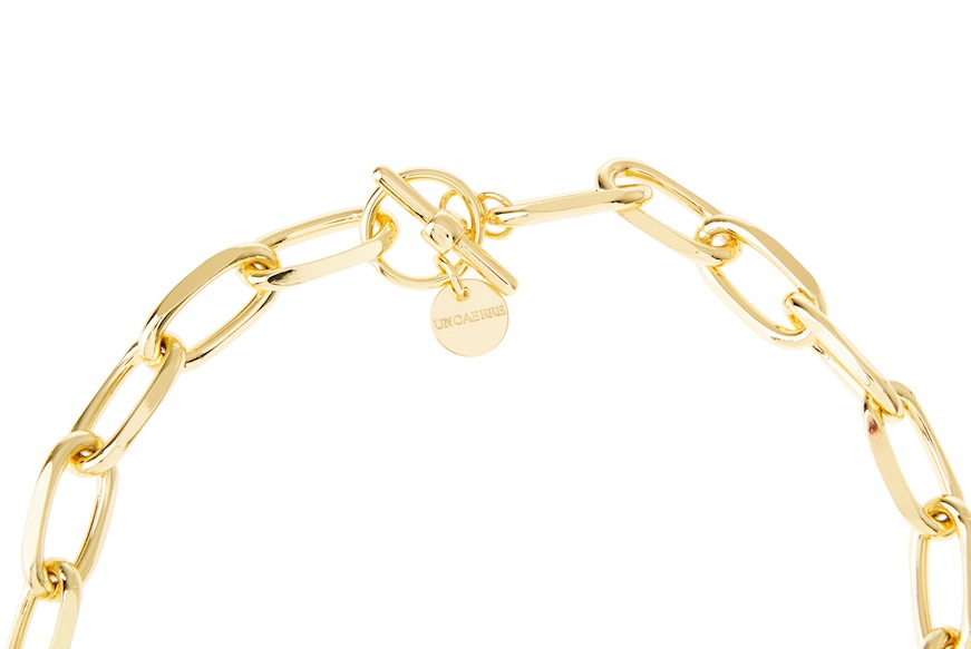 Necklace in gilded bronze with ovals knit and T closure Unoaerre