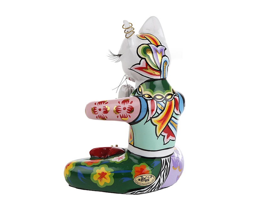 Statua Gatto Yoga In Posizione Vishnu | Figura In Pietra Artificiale Colorata A Mano | Veronese 13 Cm
