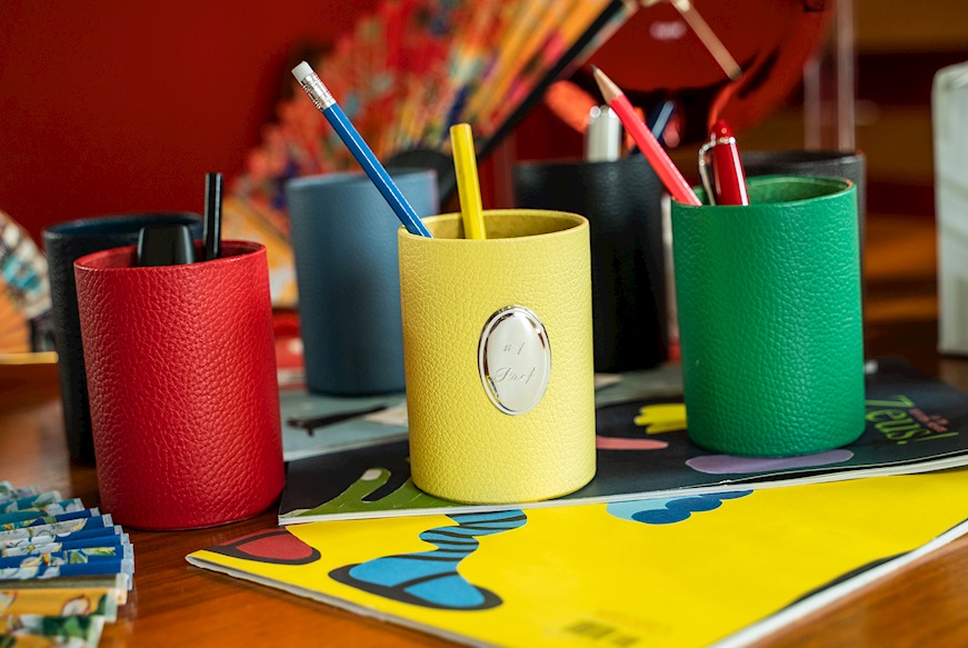 Penholder Table leather yellow Selezione Zanolli