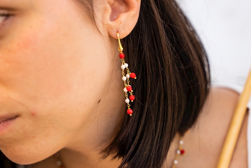 Earrings silver with shell and coral Selezione Zanolli