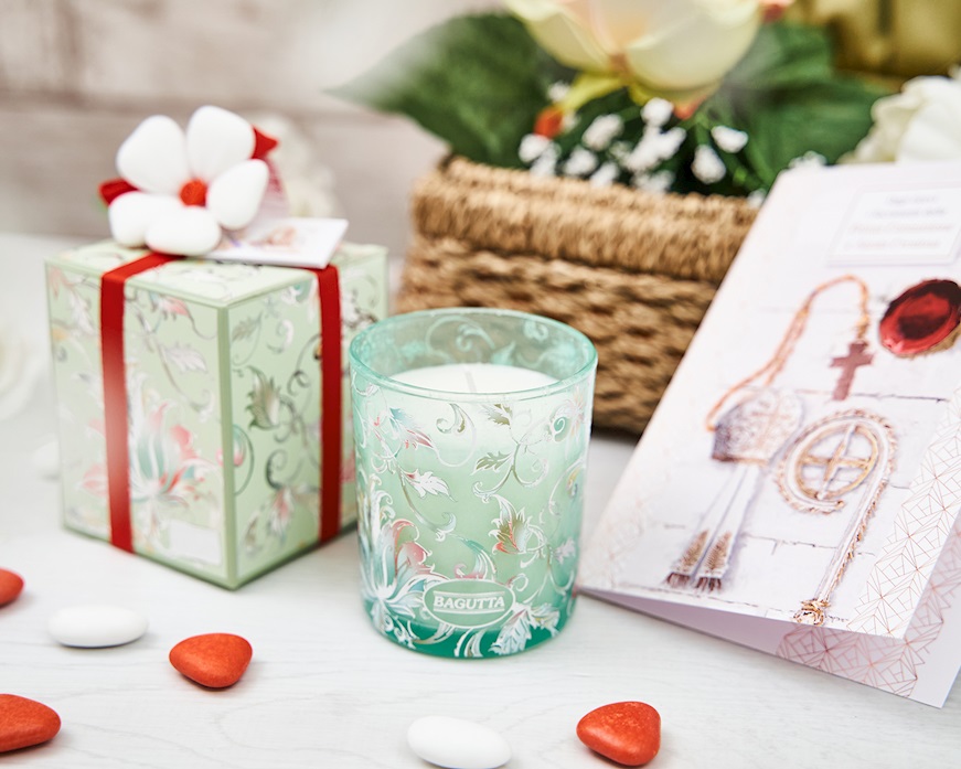 Candleholder glass lavender green with sugared almonds Selezione Zanolli