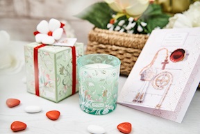 Candleholder glass lavender green with sugared almonds Selezione Zanolli