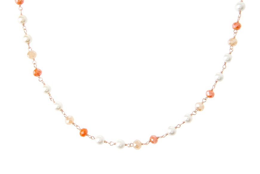 Collana argento rosè con cristalli arancioni e perline Selezione Zanolli