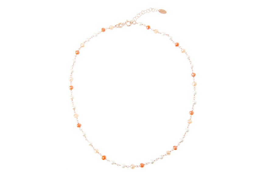 Collana argento rosè con cristalli arancioni e perline Selezione Zanolli