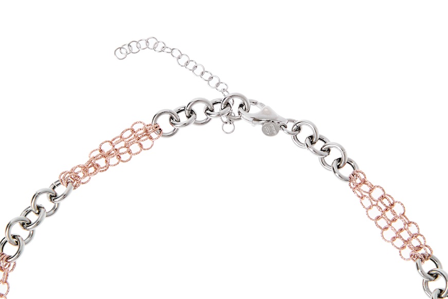 Collana argento con anelli lisci e diamantati rosè Selezione Zanolli