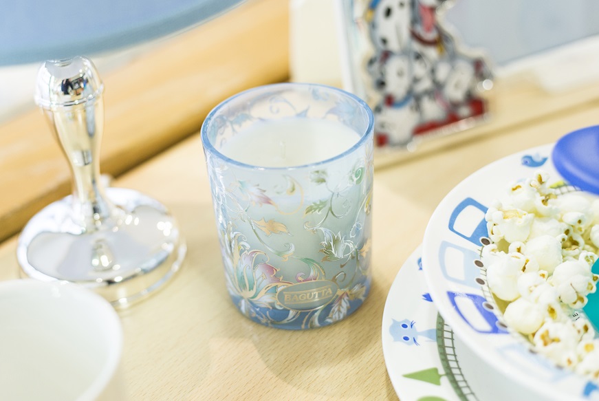 Bicchiere Portacandela azzurro cannella con ciuffo portaconfetti Selezione Zanolli