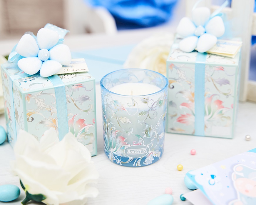 Candleholder glass cinnamon blue with sugared almonds Selezione Zanolli