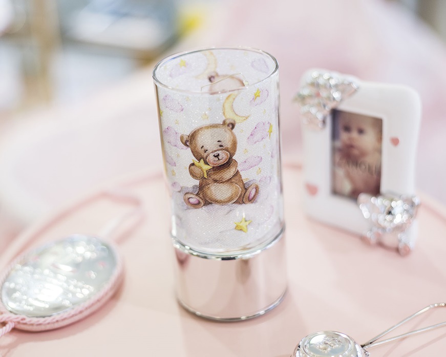 Bomboniera Battesimo Lampada Orsetto rosa con ciuffo portaconfetti Selezione Zanolli