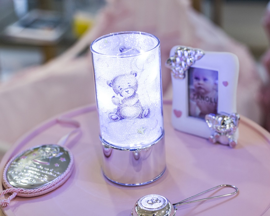 Bomboniera Battesimo Lampada Orsetto rosa con ciuffo portaconfetti Selezione Zanolli