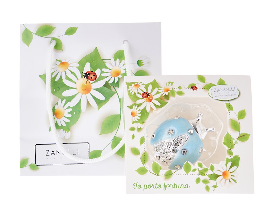 Figurina Coccinella azzurra con cristalli con cristalli Selezione Zanolli